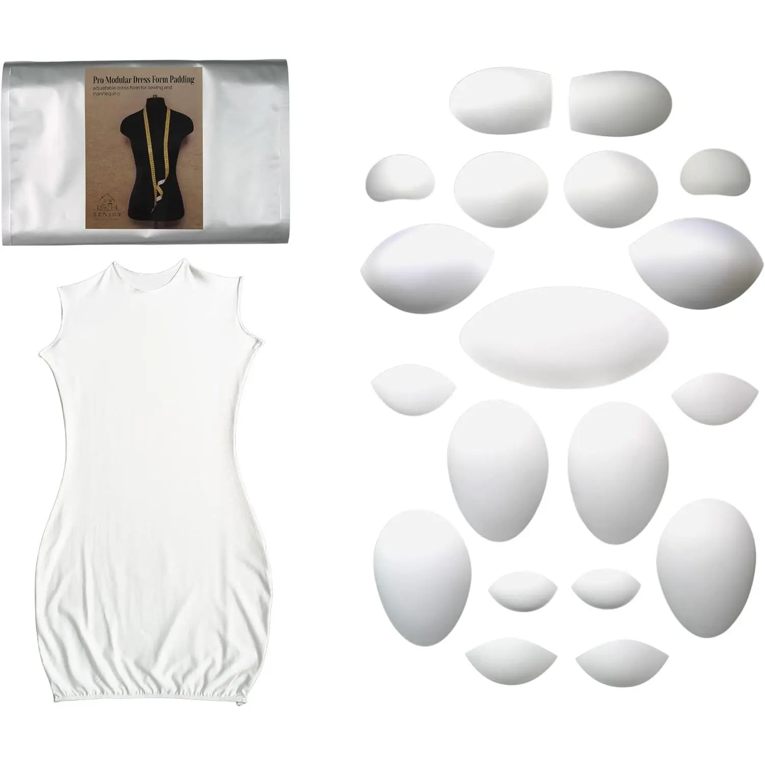 Pro Modular Dress Form Padding Plus Size Kit (24 Pieces) - Adjustable Body Form Set for Sewing and Mannequin - Adult Female Dress Padding - Making and Tailoring Accessories