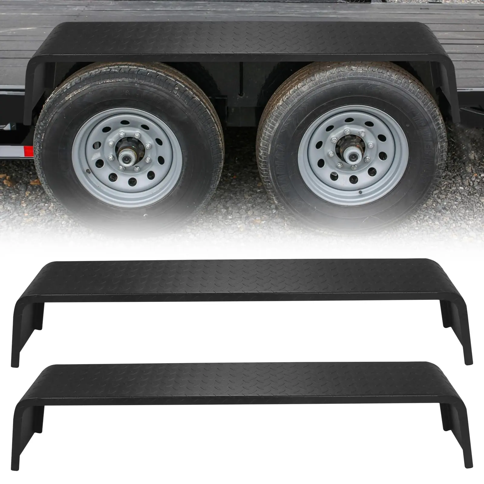 GARVEE Heavy Duty Steel Trailer Fenders - 2Pcs Set for 13-15 Inch Wheels, 66" x 9.1" x 20" Dimensions, Ideal for Tandem Axle Trailers, Durable and Reliable Protection for Your Trailer Wheels.