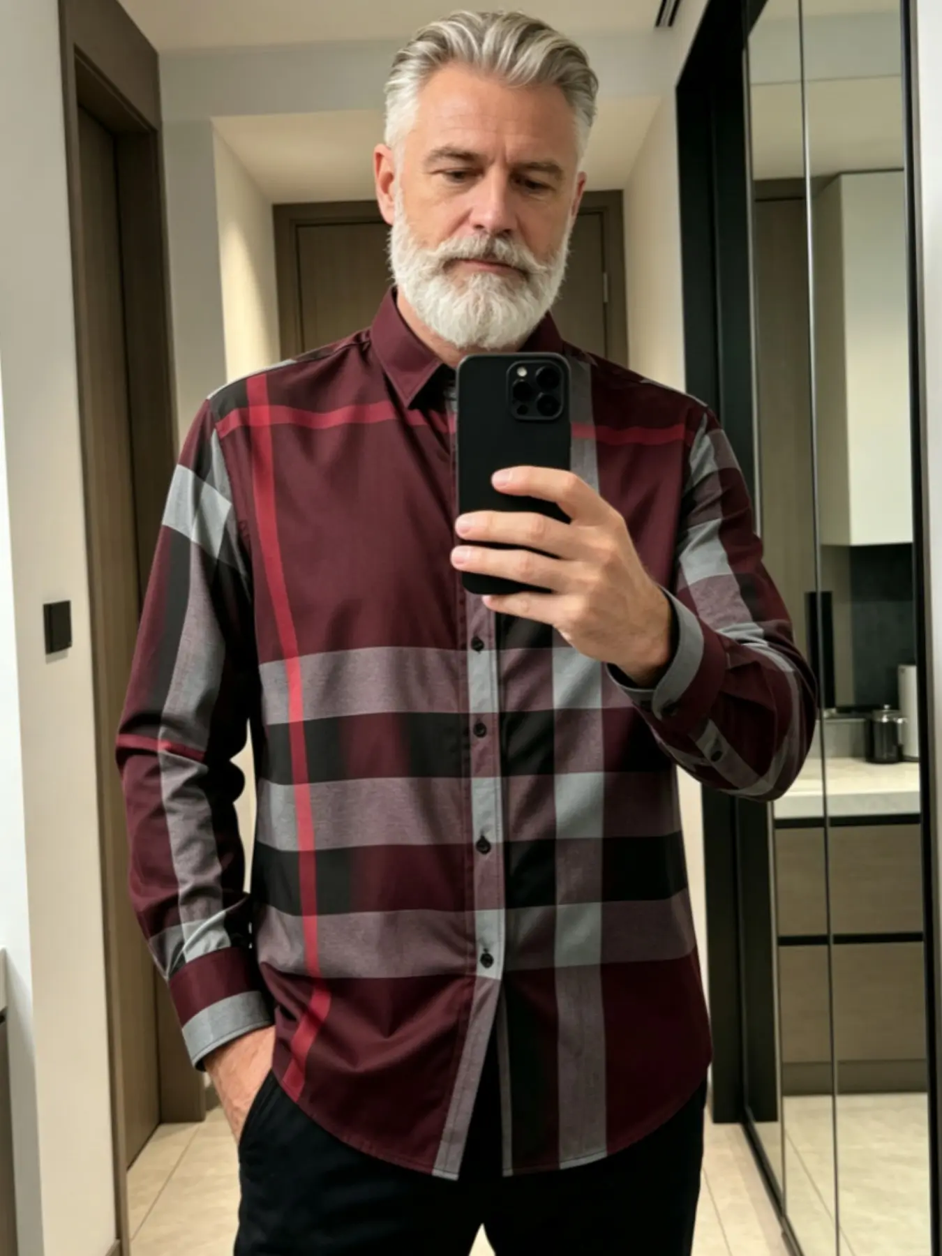 Men's Striped Plaid Long Sleeve Shirt, Casual Fitted Top for Spring & Fall, Fashionable Unlined Clothing, Ideal for Daily Wear