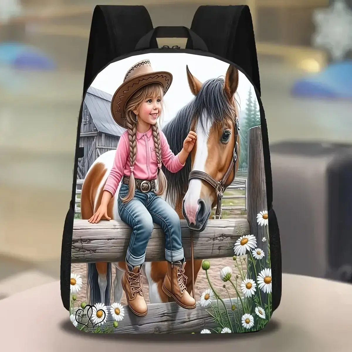 1pc, Cartoon-style Horse Backpack, Large Capacity 17-inch Casual Backpack Laptop Bag with Water Bottle Holder - Lightweight Durable School Backpack, Autumn Gift, Fall Home Decor, Unisex Work Commute Travel Picnic Holiday Birthday Gift, Adjustable