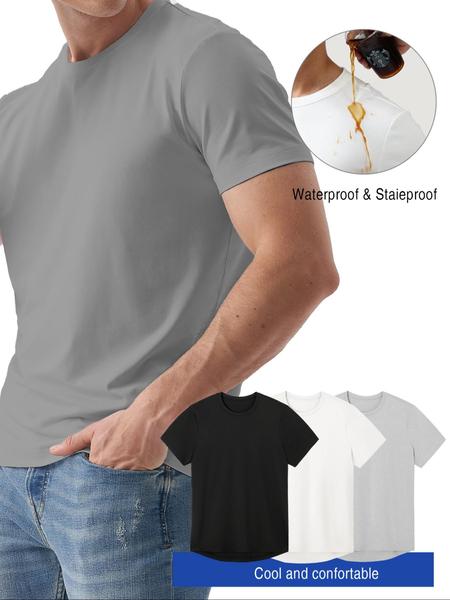 1/3pc Technology Waterproof Stain Oil-Resistant Lightweight T-Shirt, Men's Casual Versatile Shirt in Multiple Colors