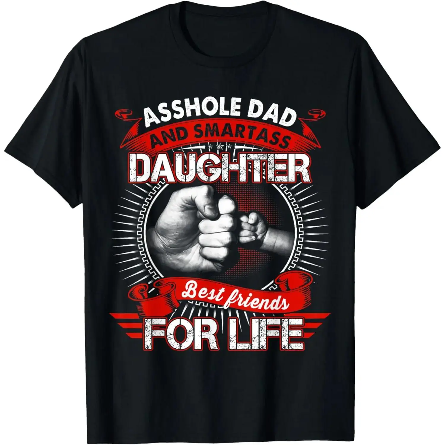 Women's 100% Cotton Graphic Tops, Casual Short-Sleeve T-Shirt with Distressed "Dad And Smartass Daughter Best Friend For Life" Slogan