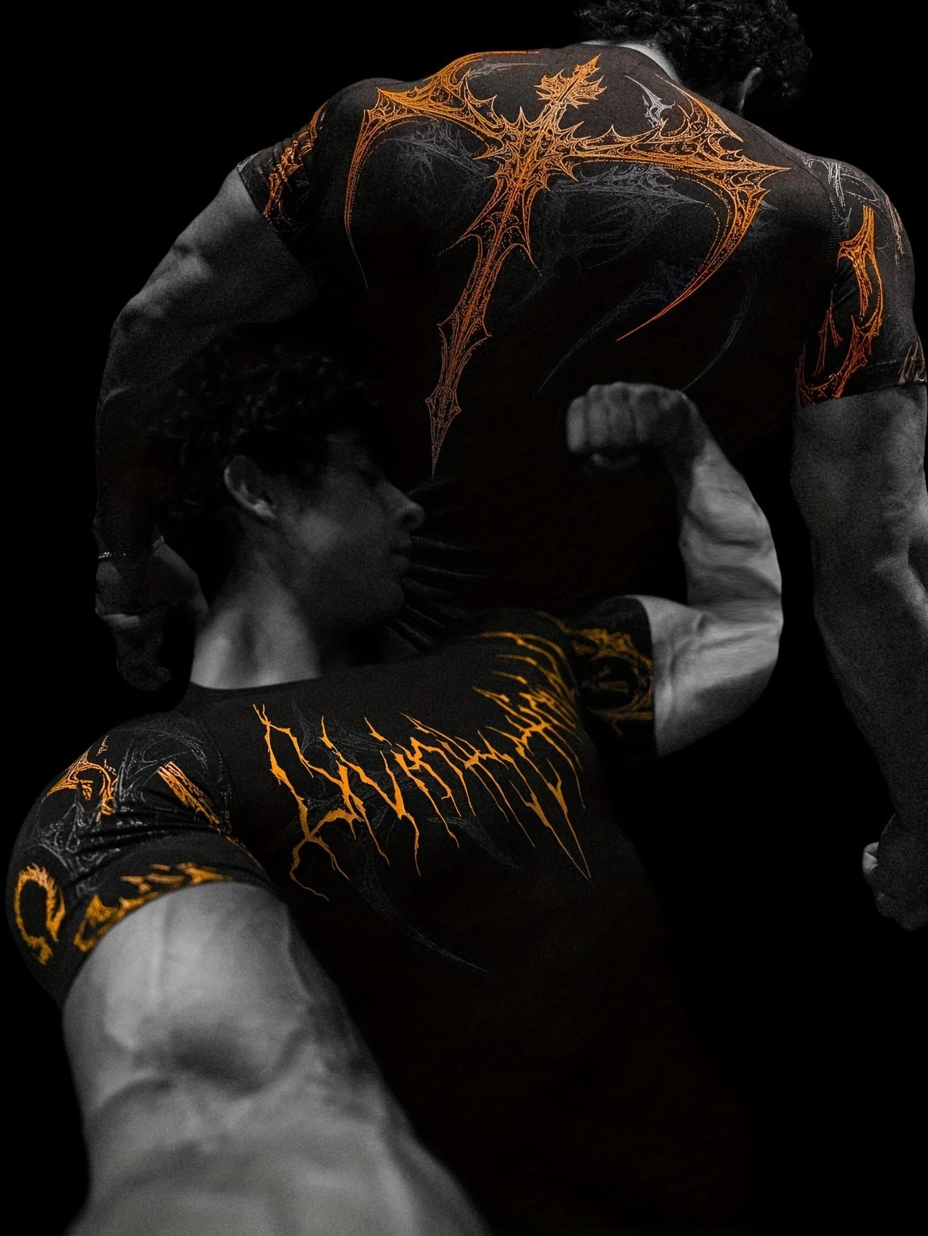 Men's Compression Short Sleeve T Shirt S XXL High Elasticity Muscle Fitness Shirt Unisex Black Tight fitting Red Geometric Muscle Texture Quick drying Moisture wicking for Workouts Yoga Beach Gym Tees Athletic Apparel