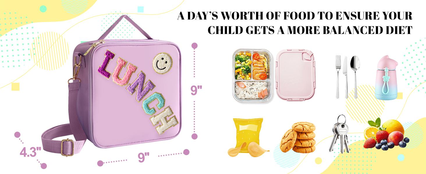 Insulated Lunch Bag with Adjustable Shoulder Strap, Nylon Preppy Lunch Box for Girls, Lightweight Leakproof Reusable Tote, Smiley Face Pattern, for School Travel Picnic, Pink – Bolsa de Almuerzo