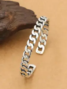 925 Sterling Silver Women's Twist Rope Open Bracelet, Personality Cold Tone Hip Hop Punk Lock Chain Fashion Accessory, Stylish Wristband