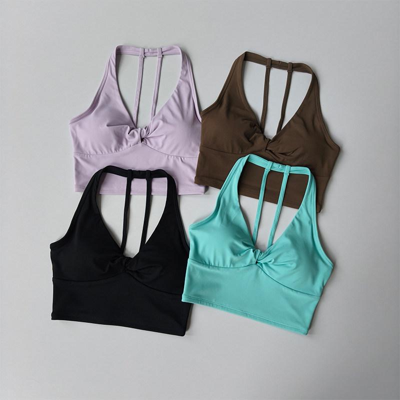 New Sports Bra Women's Fixed Push-up Twist Pilates Yoga Clothing Gym Beautiful Back Running Fitness Training Yoga Vest Tops