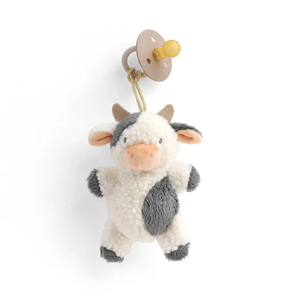 Pacifier & Lovey Set - Natural Rubber Pacifier with Stuffed Animal Lovey - Detachable Plush Cow Binky Holder & Coordinating Natural Rubber Binky, Ideal for Ages 0-6 Months (Cow)(Gift)