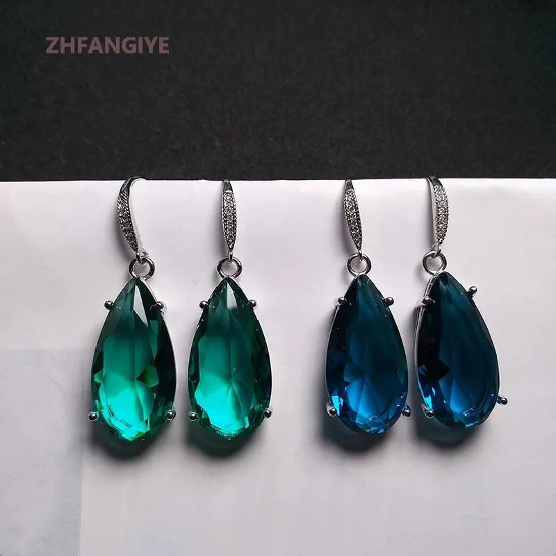 Fashion Earrings 925 Silver Jewelry Water Drop Shape Zircon Gemstone Earrings Accessories for Women Wedding Party Gift Ornaments