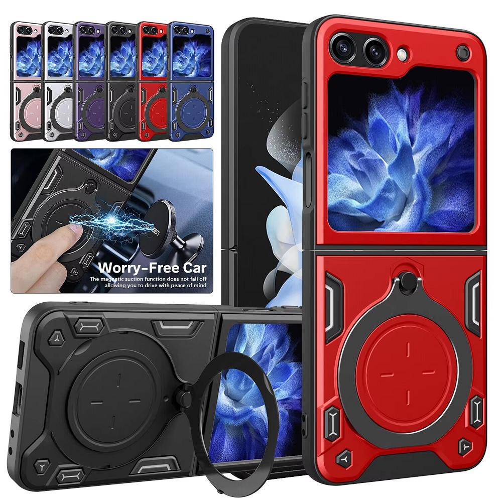 Magnetic Slide Camera Cover Phone Case, 1 Count 360 Degree Rotatable Kickstand Armor Ring Phone Cover, Phone Accessories for Samsung Galaxy Z Flip 4 5 6