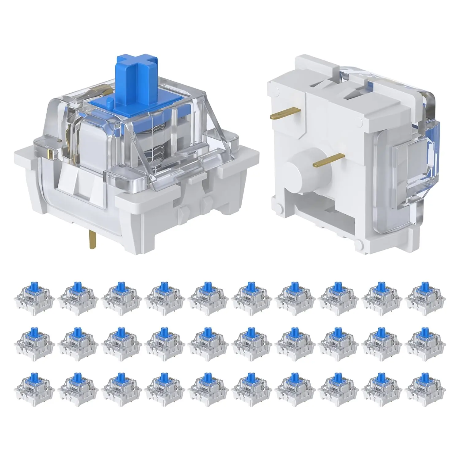 30 count Blue Mechanical Keyboard Switches, 3 Pin Pre-Lubricated Clicky Key Switches,  and  Tactile Switches for Mechanical Gaming Keyboard, DIY   Kit