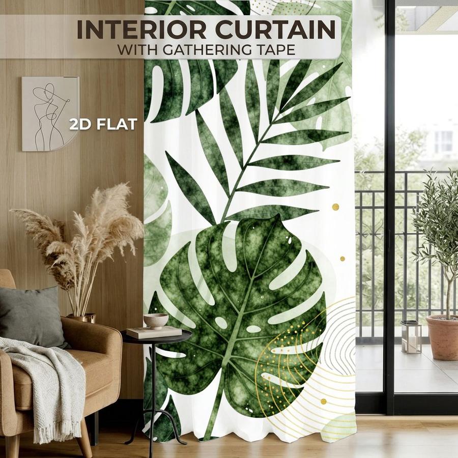 2Pcs Tropical Botanical Gold Green Leaf Sun Blocking Curtains Digital Printed Rod Pocket, Window Treatment For Bedroom Office Kitchen Living Room Study Home Decor