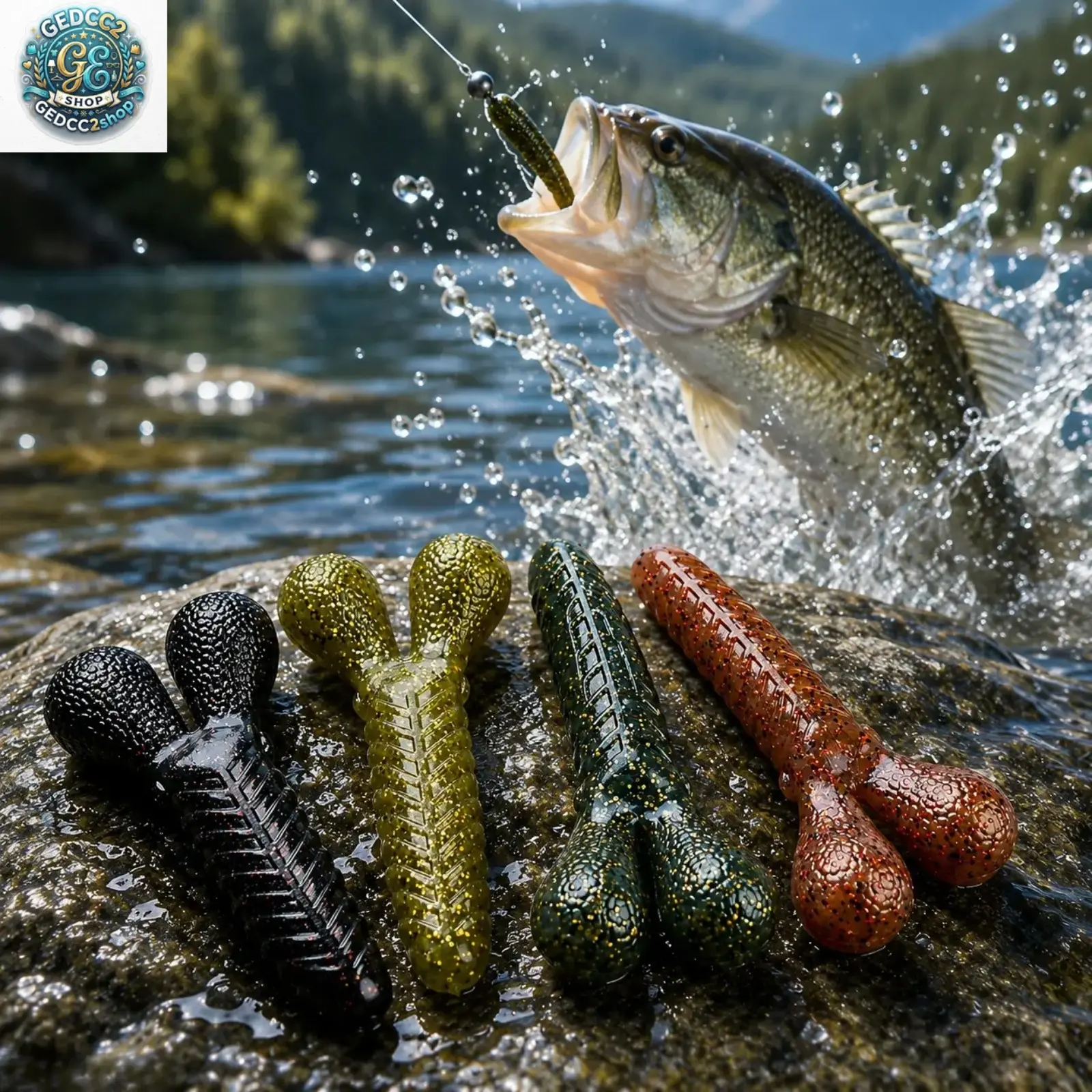 7-Pieces Soft Plastic Shrimp Fishing Lures, Lifelike Shape Finesse Baits with Dropshot Rig Design, for Bass Freshwater Fishing