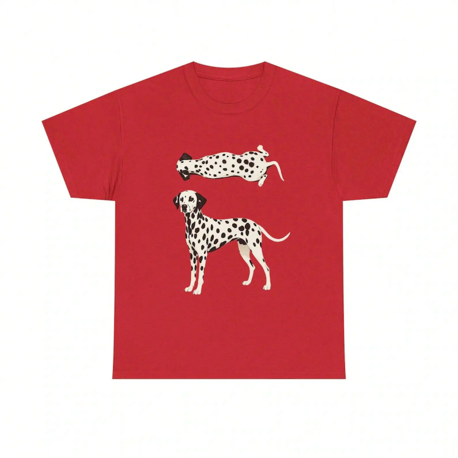 Women's T-Shirt With Dalmatian Dog Illustration T-Shirt | Two Dalmatians On A Red Background Are Cool In The Summer