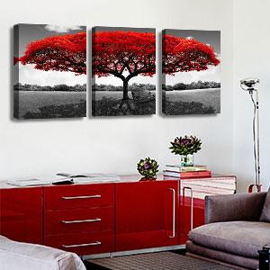 Tree of Life Canvas Wall Art for Living Room 3 Piece Red Tree Pictures for Bedroom Wall Decor Black and White Nature Scenery Painting Prints Modern Home Artwork Framed 12x16 Inch