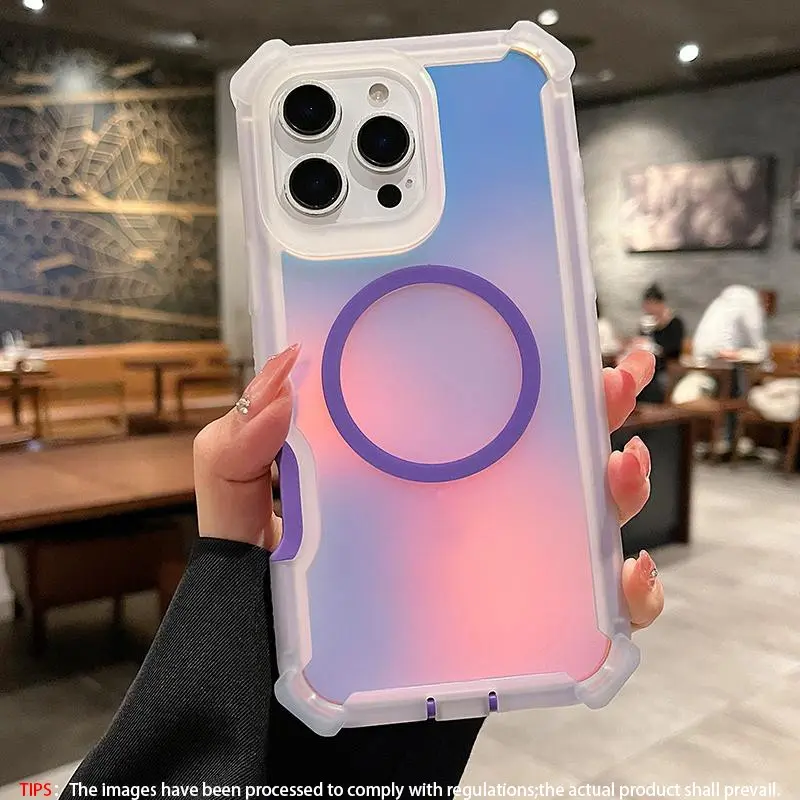 Magnetic Ice Mist Matte Color Gradient Dragon Phone Case Soft TPU Cover Suitable for Apple/iPhone 17 16 15 14Plus 13Pro 12pro 11Pro Max Supports Wireless Charging Colorful Laser Four Corner Shockproof Male and Female Protective Cases Holiday Gifts