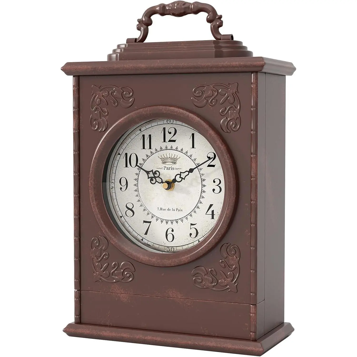 Vintage Mantel Clock with Hidden Safe, Antique Brown Style Fireplace Clocks, Desk and Shelf Clock for Living Room Decor, Farmhouse, Office, Gifts New Home (12.6" H x 8.7" W x 4" D)