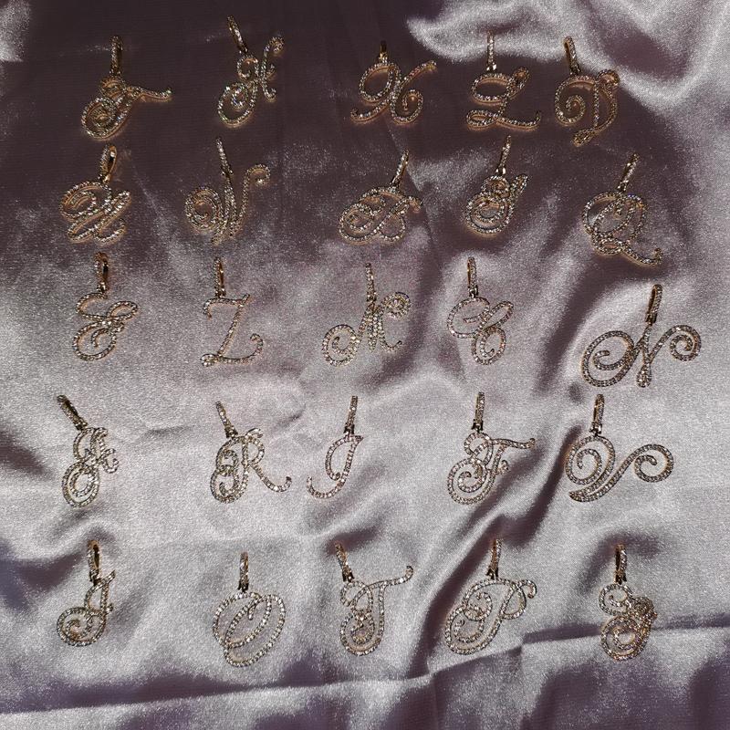 Grandbling Cursive 26 Initial Letter Pendant Necklace  High Quality 5A Cubic Zirconia CZ Alphabet Name Jewelry New Necklace Gift New Year Accessories