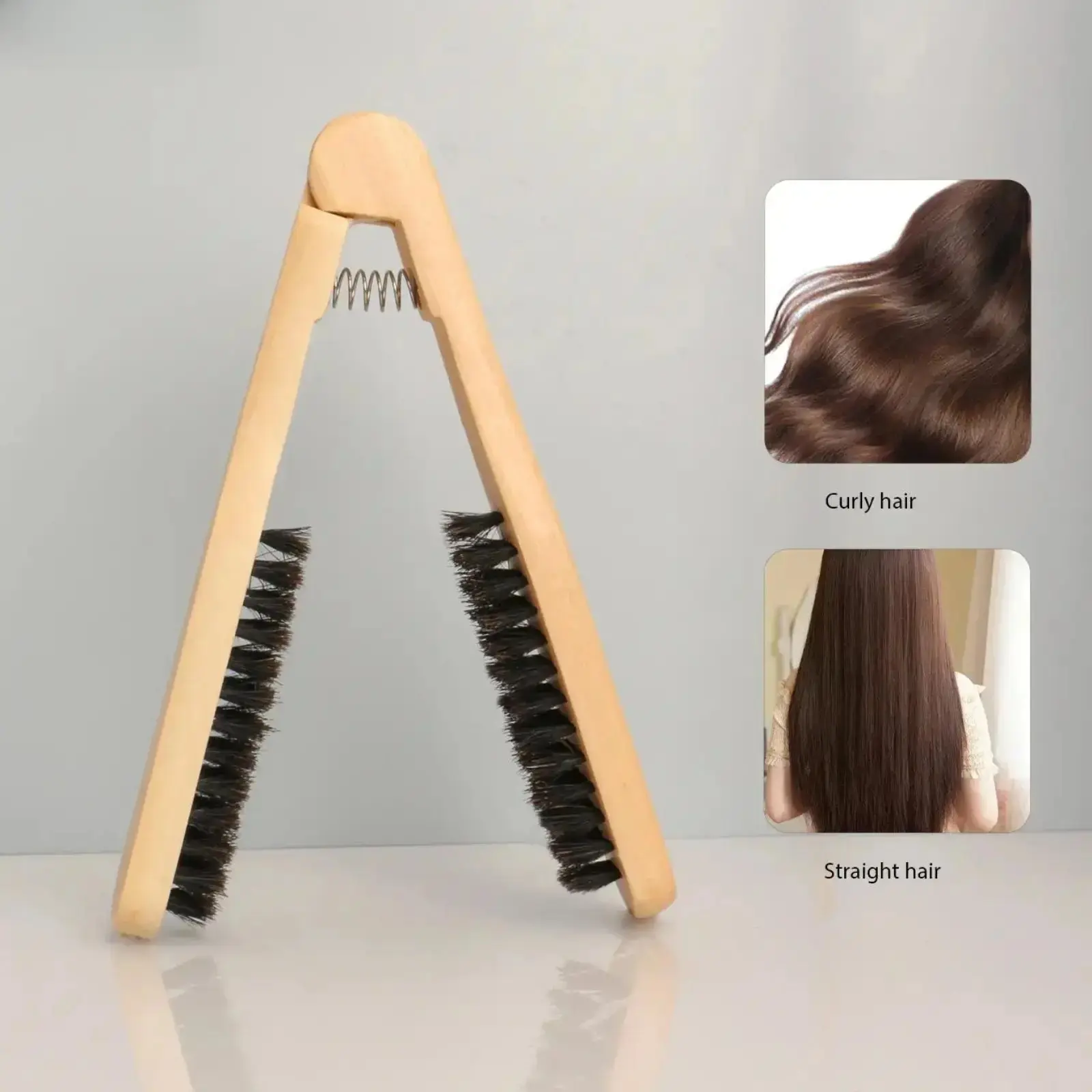 Solid Wood Hair Straightener Comb Anti-Scald V-Shaped Styling Tool Professional Salon Quality Heat Resistant Double-Sided Clamp Brush for Home Travel