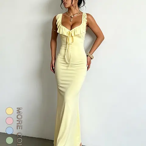 Women's Plain Tie Backless Sleeveless Elastic Dress, Casual Chic Dress, Elegant Casual, Suitable for Daily Outdoor Wear, Romantic Womenswear