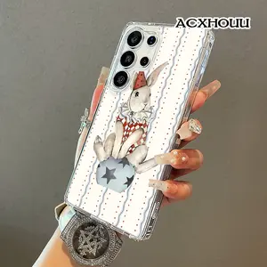 Vintage Circus Watercolor Bunny Striped Background Magnetic Vintage Case for SAMSUNG S26 ULTRA S25 S24 S23 S22,Aesthetic Vibes Lightweight,Shockproof,Silicone,Scratch Resistant,and Cute