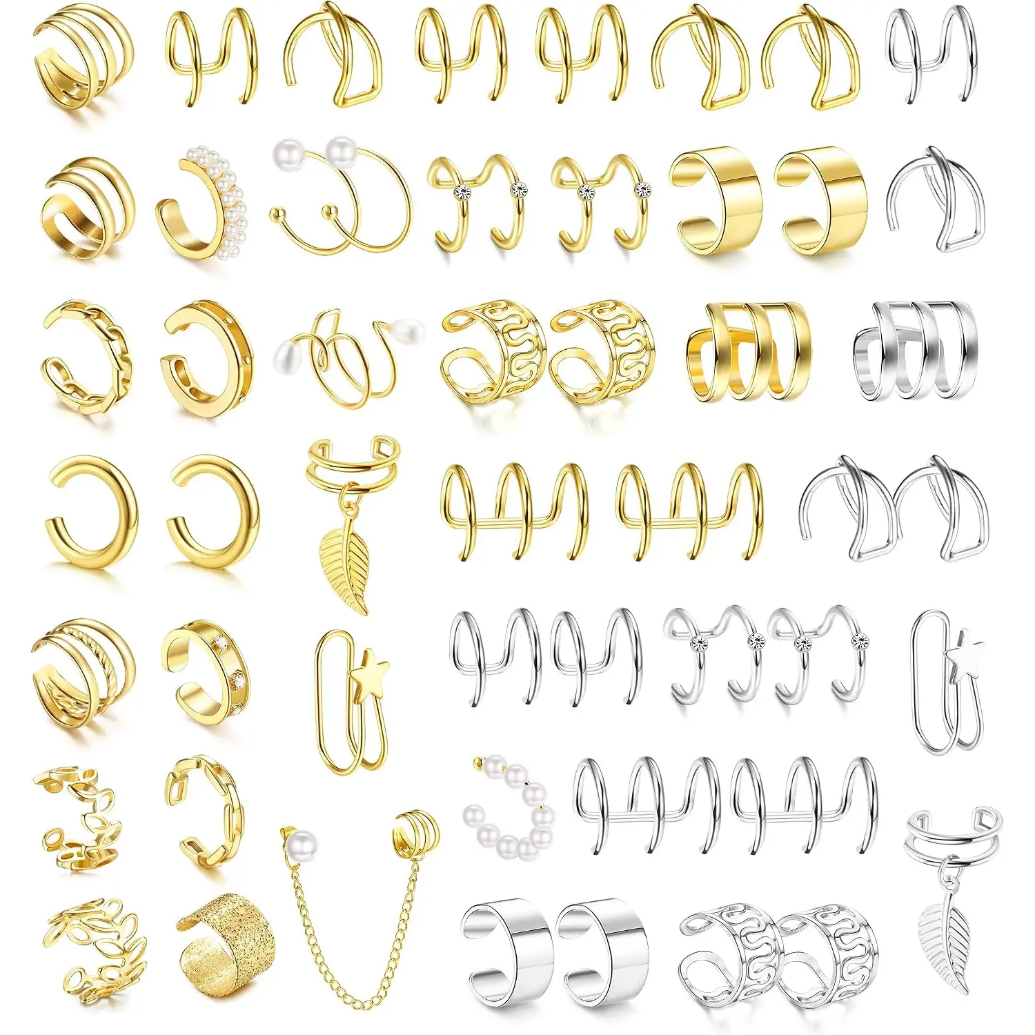 52Pcs No-Piercing Ear Cuff Jewelry Set - Snake Design, Helix Cartilage Clip-On Earrings for Men and Women, Non-Pierced Costume Accessories