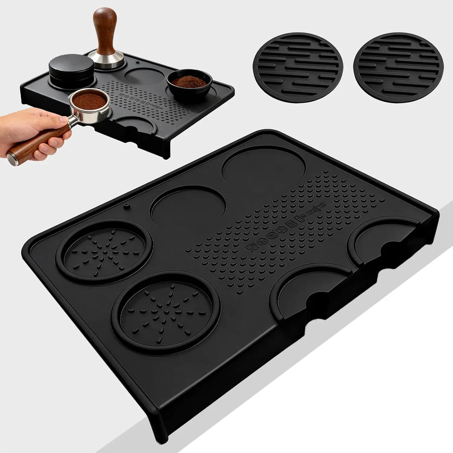Espresso Tamping Mat,  Grade  Coffee Tamper Mat, 10.43Inch X 7.48Inch Portafilter Mat For Baristas,  and Heat Resistant Tamp Station (Black)