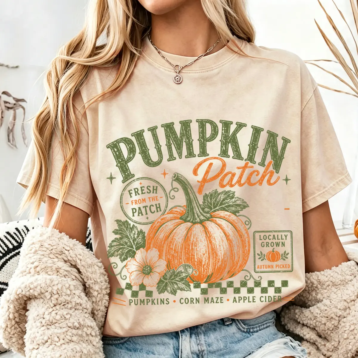 Pumpkin Patch Washed T-shirt, Vintage Autumn Shirt, Farm Fresh Pumpkin Tee, Retro Fall Shirt, Autumn Pumpkin Patch Shirt