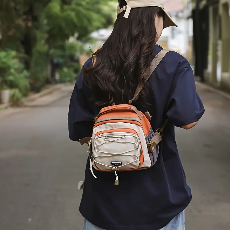 Color-Block Travel Backpack, Women's Multi-Functional Multi-Pocket Drawstring Bag, Unisex Luggage for Middle School Students, Draw String Bag
