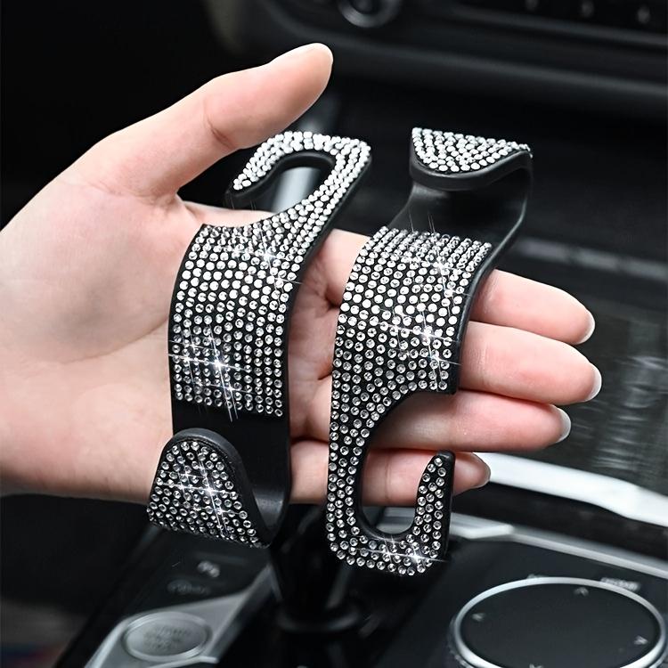 Set of 2 Dazzling Sequined Diamond-Studded Car Back Seat Headrest Hooks - Stylish Car Handbag Holders with Adjustable Shoulder Straps - Luxurious Car Interior Additions Suitable for Both Men And Women, Perfectly Fitting Handbags, Wallets