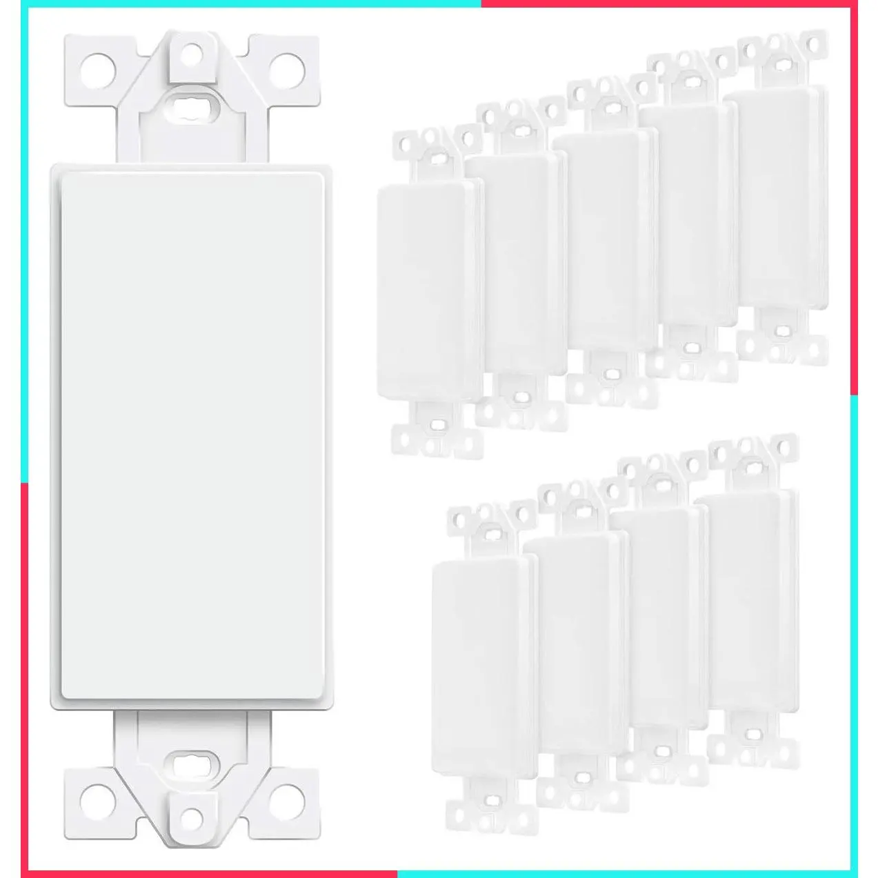 Blank Adapter Insert for Decorator Wall Plates, Unbreakable Polycarbonate Thermoplastic, ETL Listed, White, 10 Piece