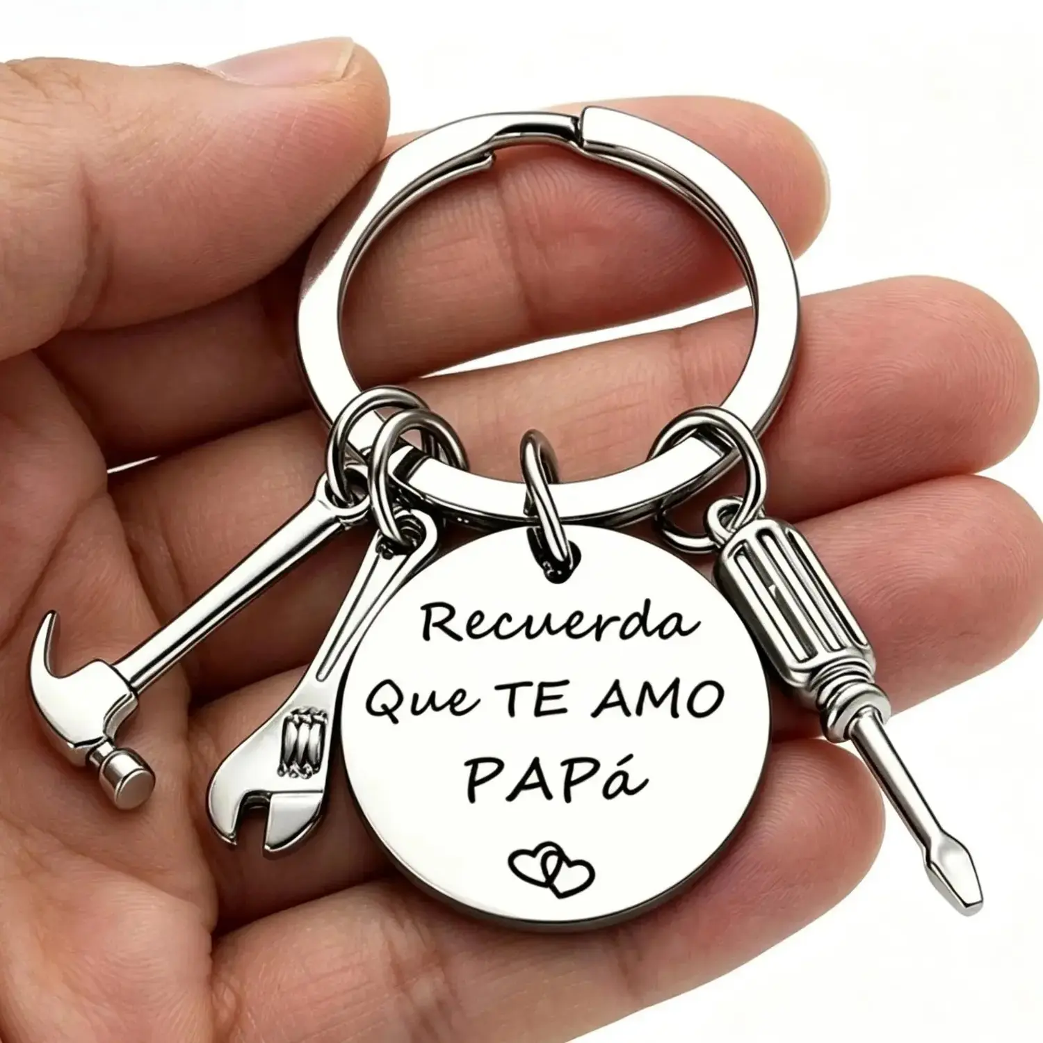 Stainless Steel Engraved Keychain with Quote "Recuerda Que Te Amo Papa", Rust-Proof Dad Key Ring, Sentimental Father’s Day & Birthday Gift for Men, Portable Car Key Accessory for Sports Camping Hiking Hammock Lovers