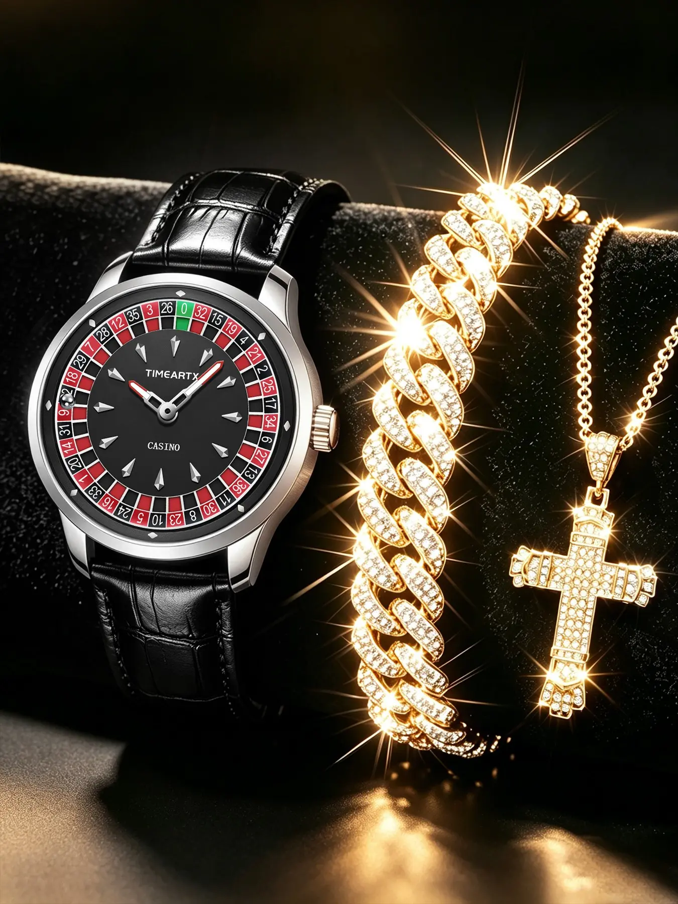 Timeartx New Quartz Watch, European Roulette Men's Poker Style, Luminous Waterproof, Casual Analog Round Face, 44mm Alloy Case, Analog Wristwatch, Casual Trendy Wristwatch