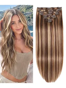 Real Human Hair Extensions, 8-Piece Set, Lightweight Comfort, 100% Natural Blend, 14-24 Inch, Daily Wear, Durable Fashion Design