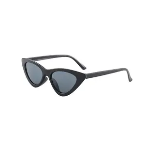 Women's Narrow Cat Eye Sunglasses - Minimalist Slim Matte Black Shades, UV400 Protection Angular Retro Eyewear for Clean Girl Aesthetic & Everyday Chic