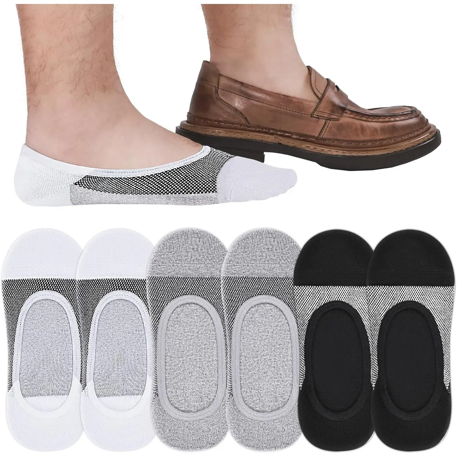 8/6 Pairs Mens No Show Socks Thin Liner Ultra Low Cut Loafer Socks  Boat Shoes Size 5-8/9-11