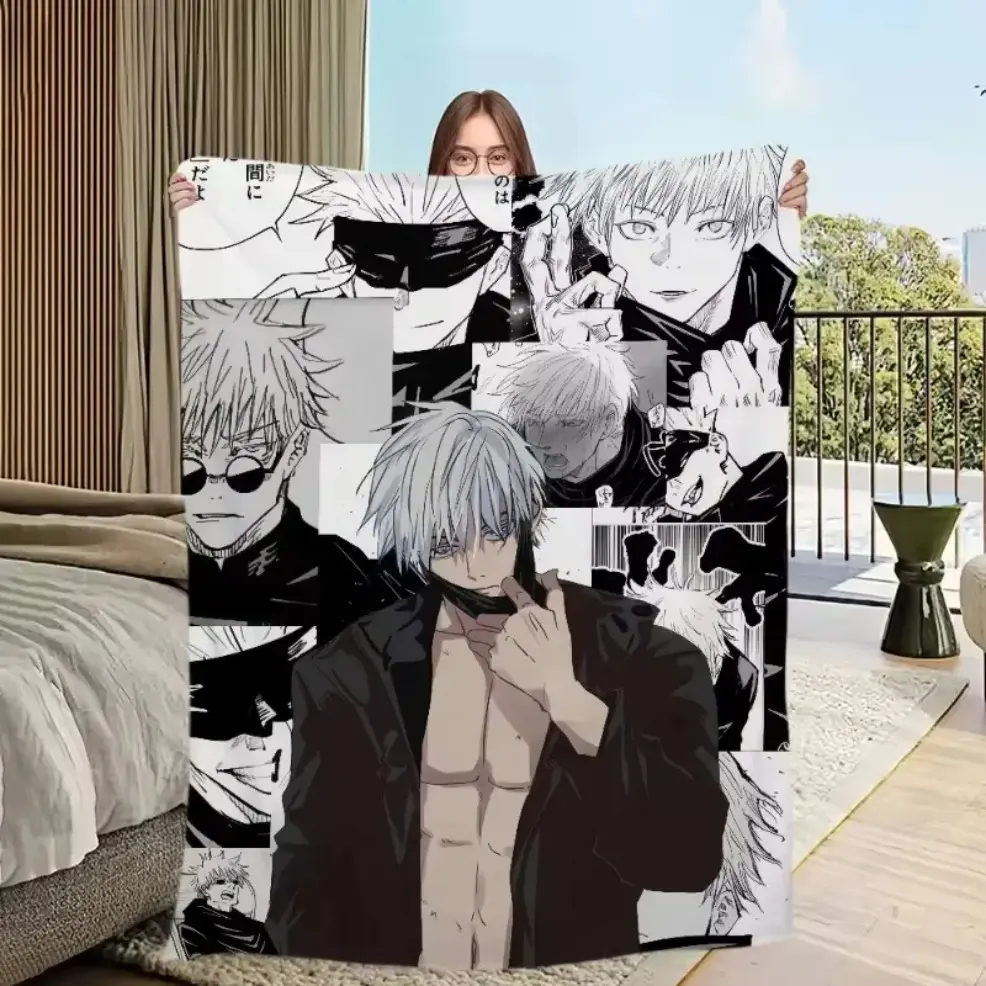 Jujutsu Kaisen Satoru Gojo Manga Panel Collage Thick Flannel Baby Blanket Adult Blanket Throw Blanket, Giftable Flannel Blankets for Bedroom Use, Anime Fans’ Soft Textile Bedding Accessory, Perfect Birthday Holiday Housewarming Gift for Anime Lovers