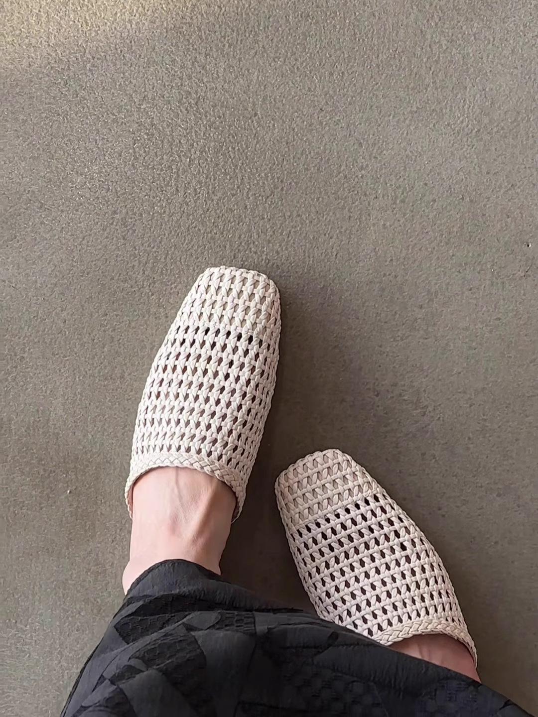 Woven Hollowed-Out Closed-Toe Mule Sandals for Women