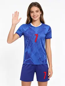 New Women's Soccer Jersey Set, Uefa Champions League Fan Gear, Size 20, Casual Loose Fit, Short Sleeve Shirt & Shorts, All Seasons