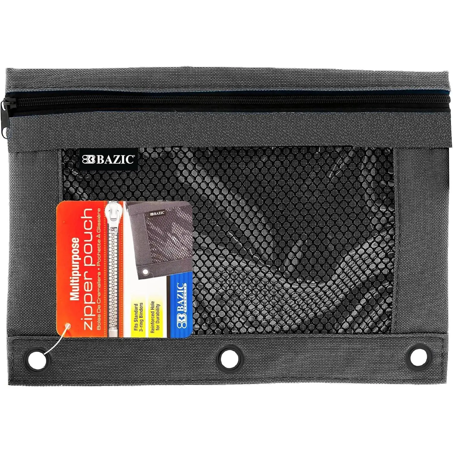 Pencil Pouch 3 Ring Binder Pouch w/Rivet Enforced Rings Holes, Mesh Window, Zipper Pouches  Bag, Black Color, 1-Count | Clear mesh window and a zipper closure for pens, Pencils, Supplies