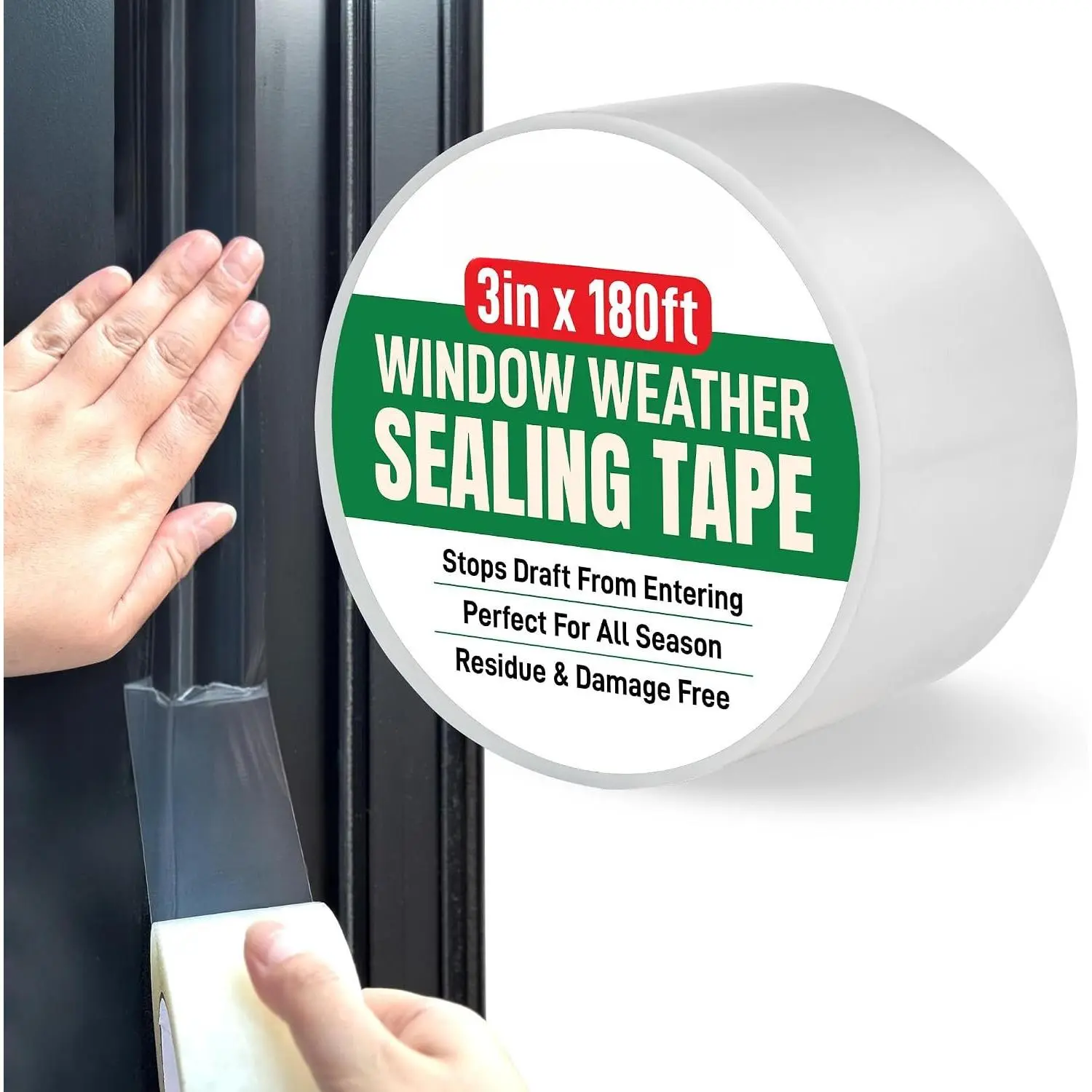 Window Weather Sealing Tape (3 in x 180 FT) - Winter Weather Stripping for Window Gaps, AC Units, Blocks Draft, Reduces Energy Loss & Noise, No Peeling, Residue & Damage Free Insulation Seal