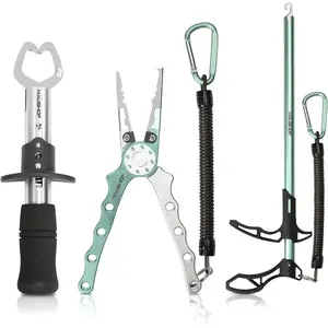 3 Pcs Fishing Tool Combo Kit |     Stainless Steel Fish Lip Gripper, Aluminum Fishing Pliers with Sheath, Hook Remover with Coiled Safety Lanyard |     Portable Fishing Accessories Gear for Freshwater Saltwater Anglers