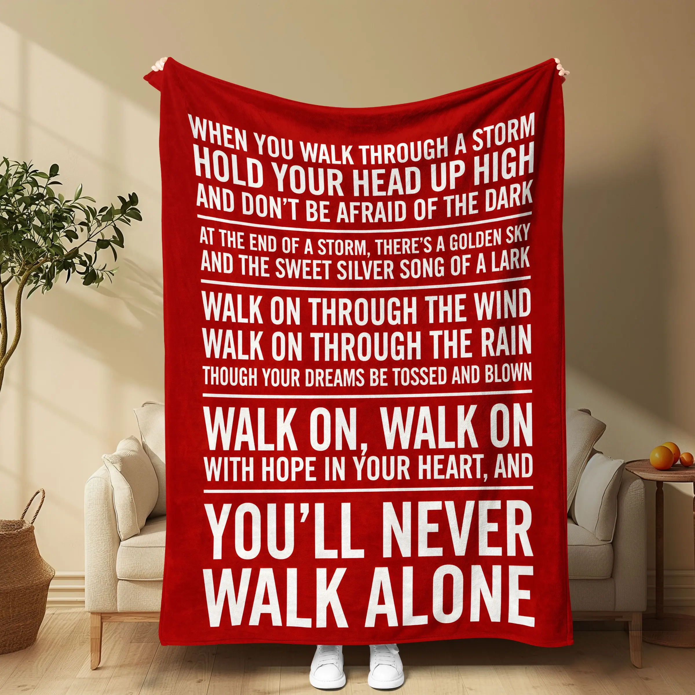 Liverpool Fan Blanket, 'you'll Never Walk Alone' Print, Soft Flannel, Background, All-Season Sofa Bed Cover, Durable, Easy Care