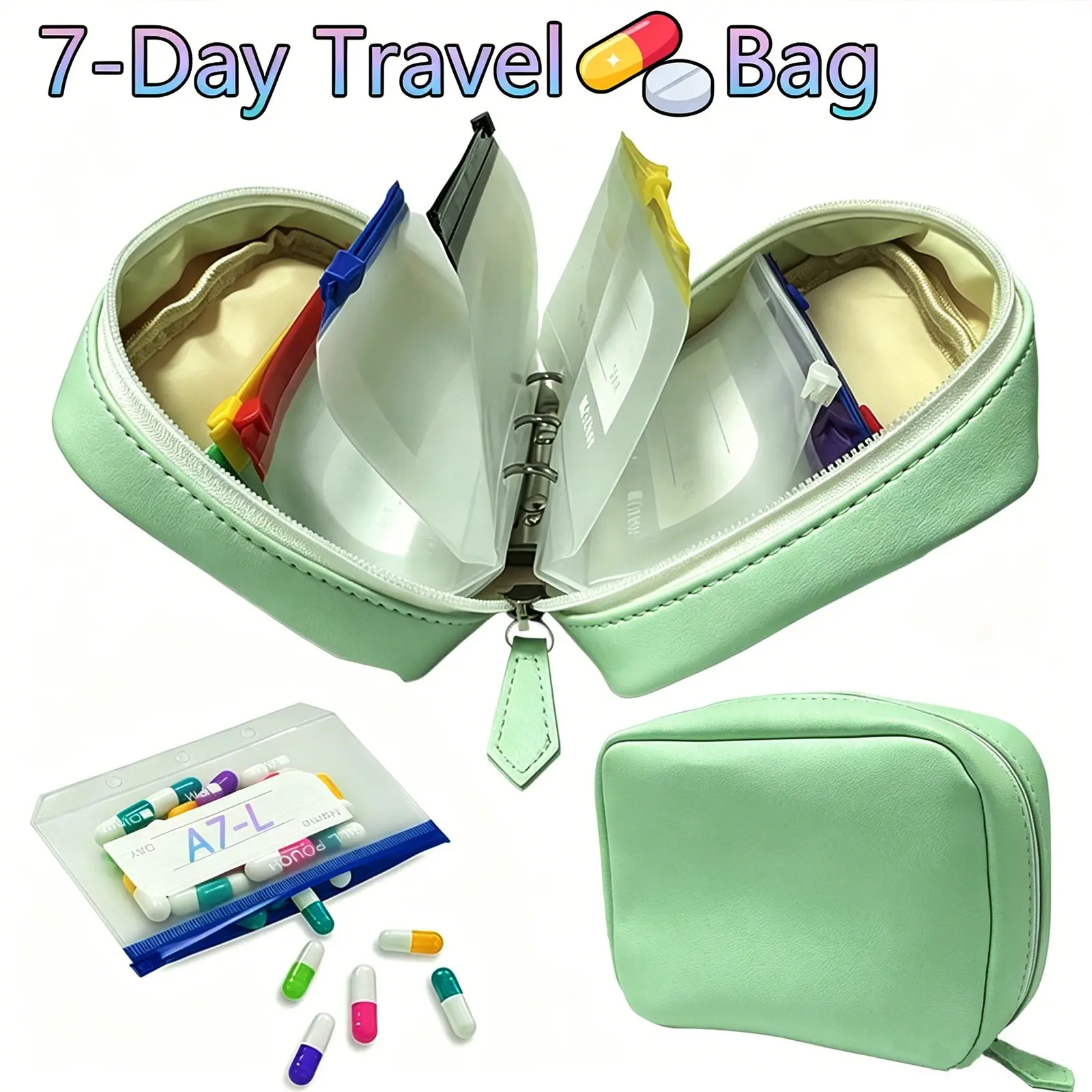 7/14 Days Waterproof Medicine Bag Set, Large Weekly Pill Organizer, Medical Organizer, Pressure-Resistant Case, Zipper Storage for Fish Oil and Vitamins, Supplement Organizer