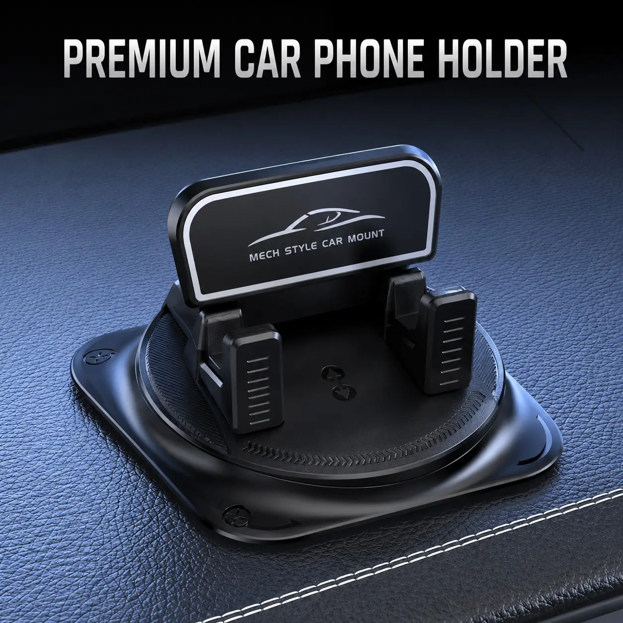360 Degree Rotating Car Phone Holder, Dashboard Mobile Phone Mount, Car Cellphone Mount with Suction Cup Fixed Base, Non-Slip Adjustable Phone Stand for Car Navigation, Fits iPhone Android and Most Smartphones