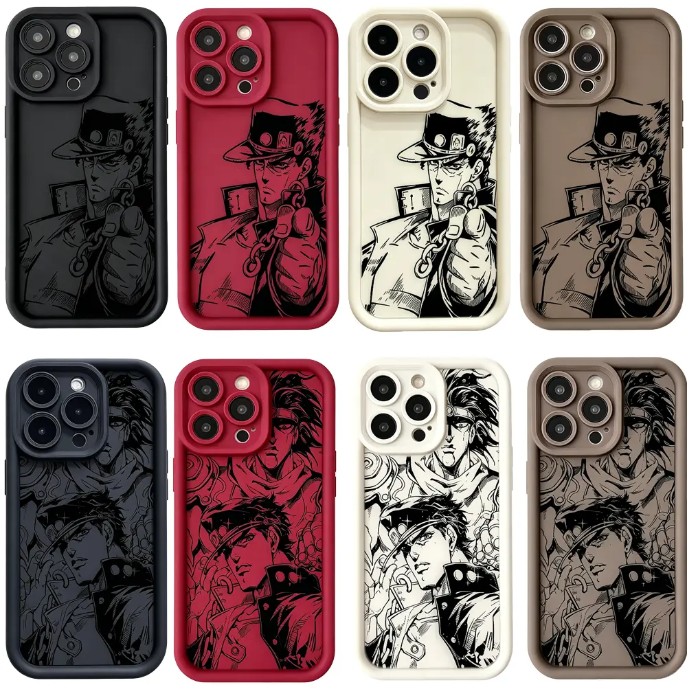Anime Jotaro Kujo JoJo's Bizarre Adventure Manga Art iOS Protect Cover, Eco-Friendly Multi-Color Soft Silicone iPhone Series Multi-Model Case, Fit for iPhone 17 16 Pro Max 15 14 Plus 13 12 11, Gift for JoJo Fans