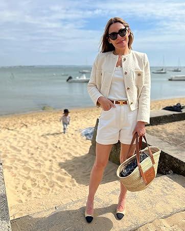 Women's Tweed Blazers Long Sleeve Business Button Down Casual Cropped Blazer Jackets with Pockets