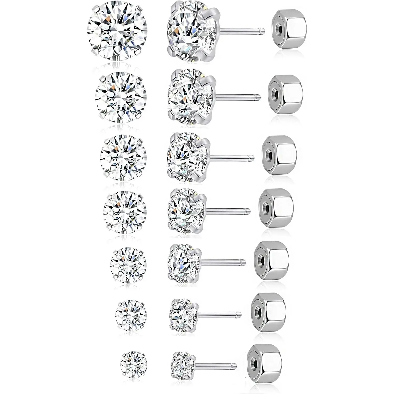 7 Pairs 20G Threadless Flat  Earrings Stud Stainless Steel Round CZ Stud Earrings Set Cartilage Earring Tragus Helix Push in Earring   For Men Women 2MM-8MM  Tone