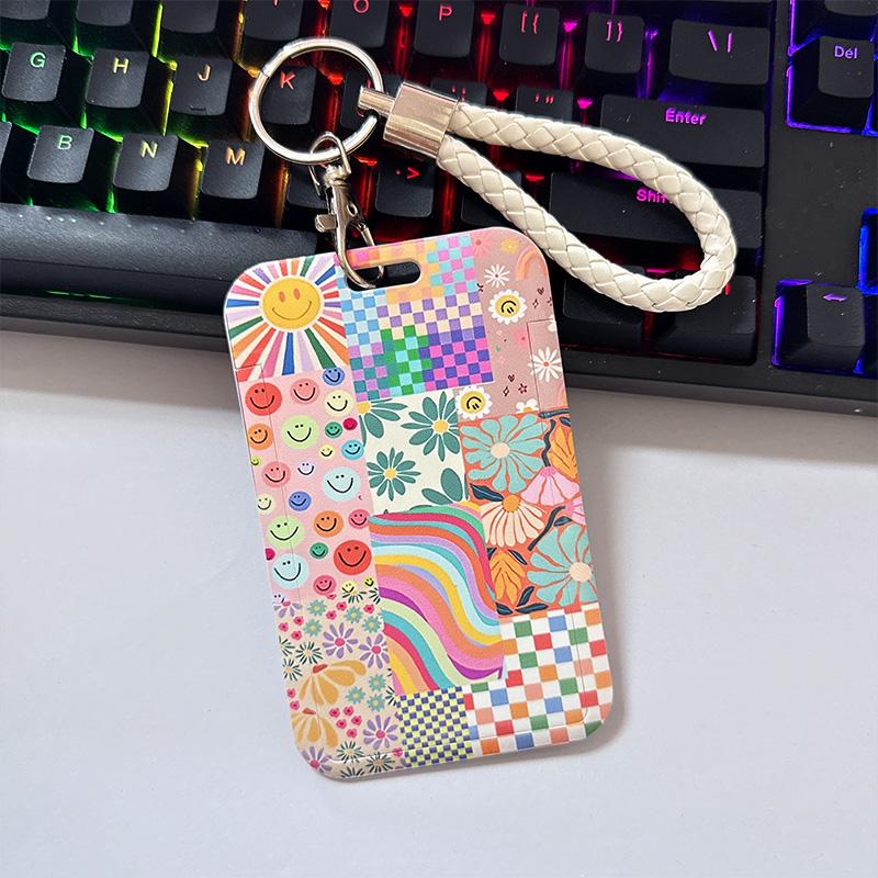 2 pieces of floral ID durable keychain badge holder, suitable for school nurses, office, bus card holder, keychain integrated student meal card, ins lanyard, factory card pick-up and drop-off ID protector, access control