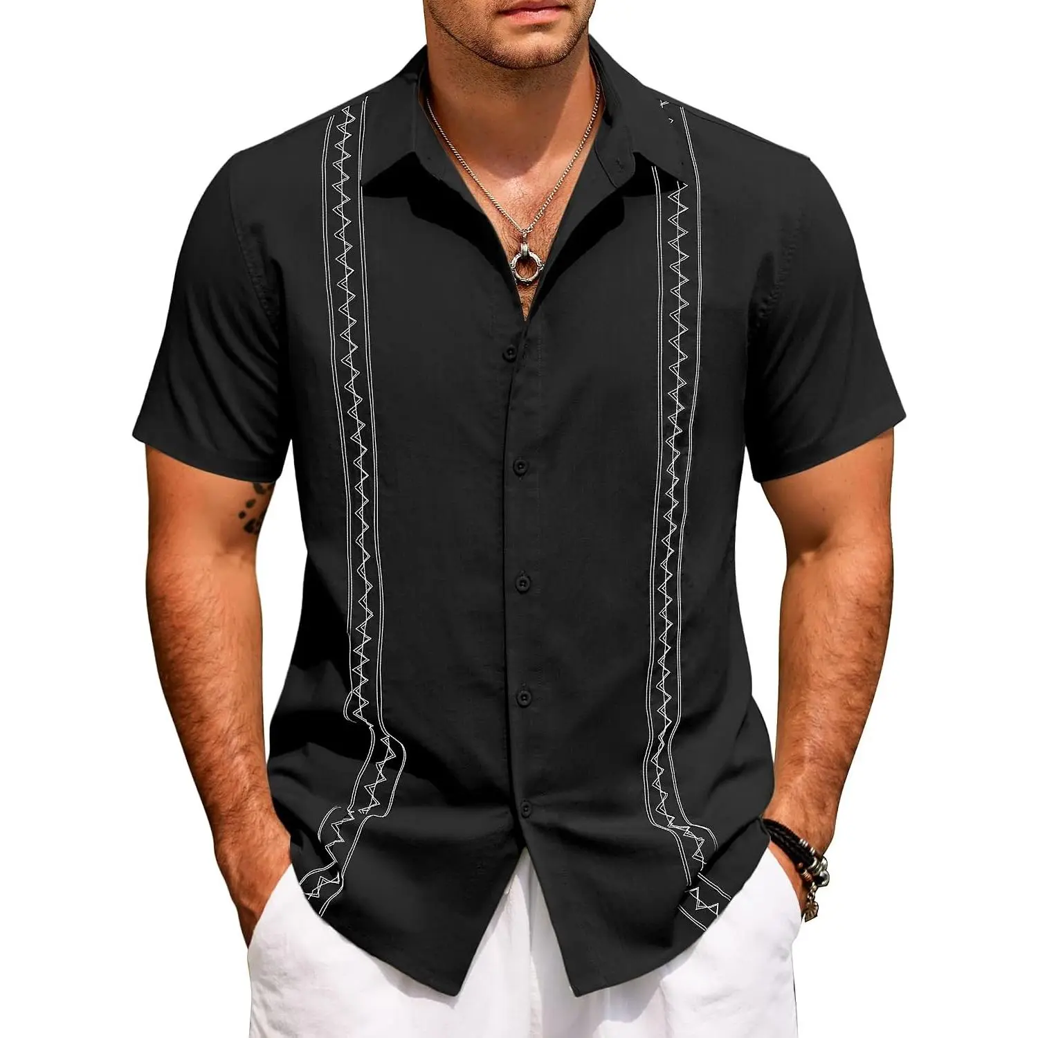 Men's Cuban Guayabera Shirt Short Sleeve Casual Button Down Shirts Summer Beach Vacation Shirts
