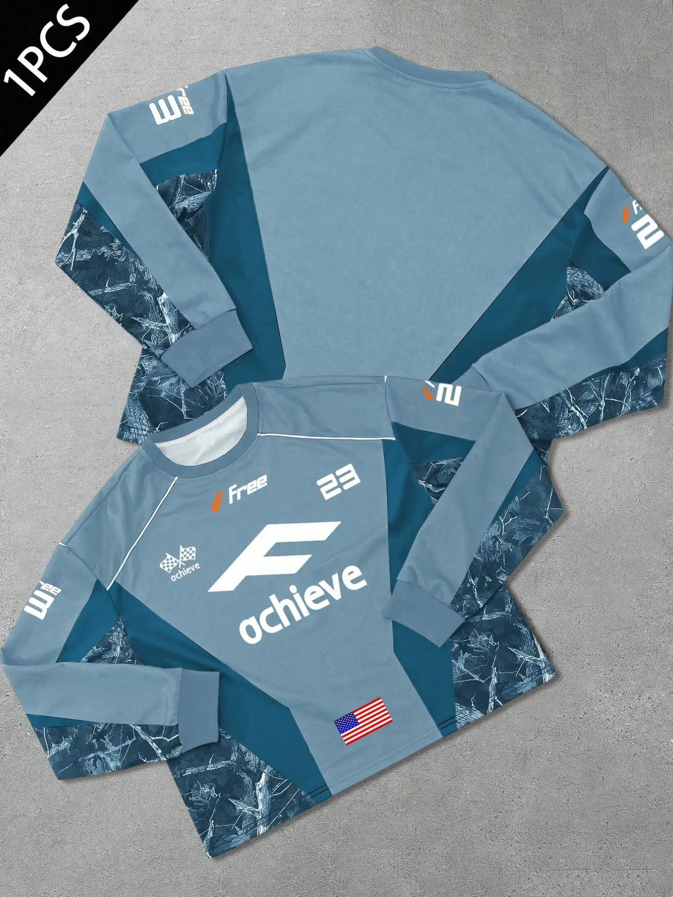 Men's Pullover Sweatshirt, Loose Fit, Camouflage Racing Pattern, Colorblock Design, Short Sleeve, Casual Daily Wear, Fall Winter Fashion, Activewear